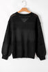 Eyelet Pattern Detail V Neck Drop Shoulder Sweater
